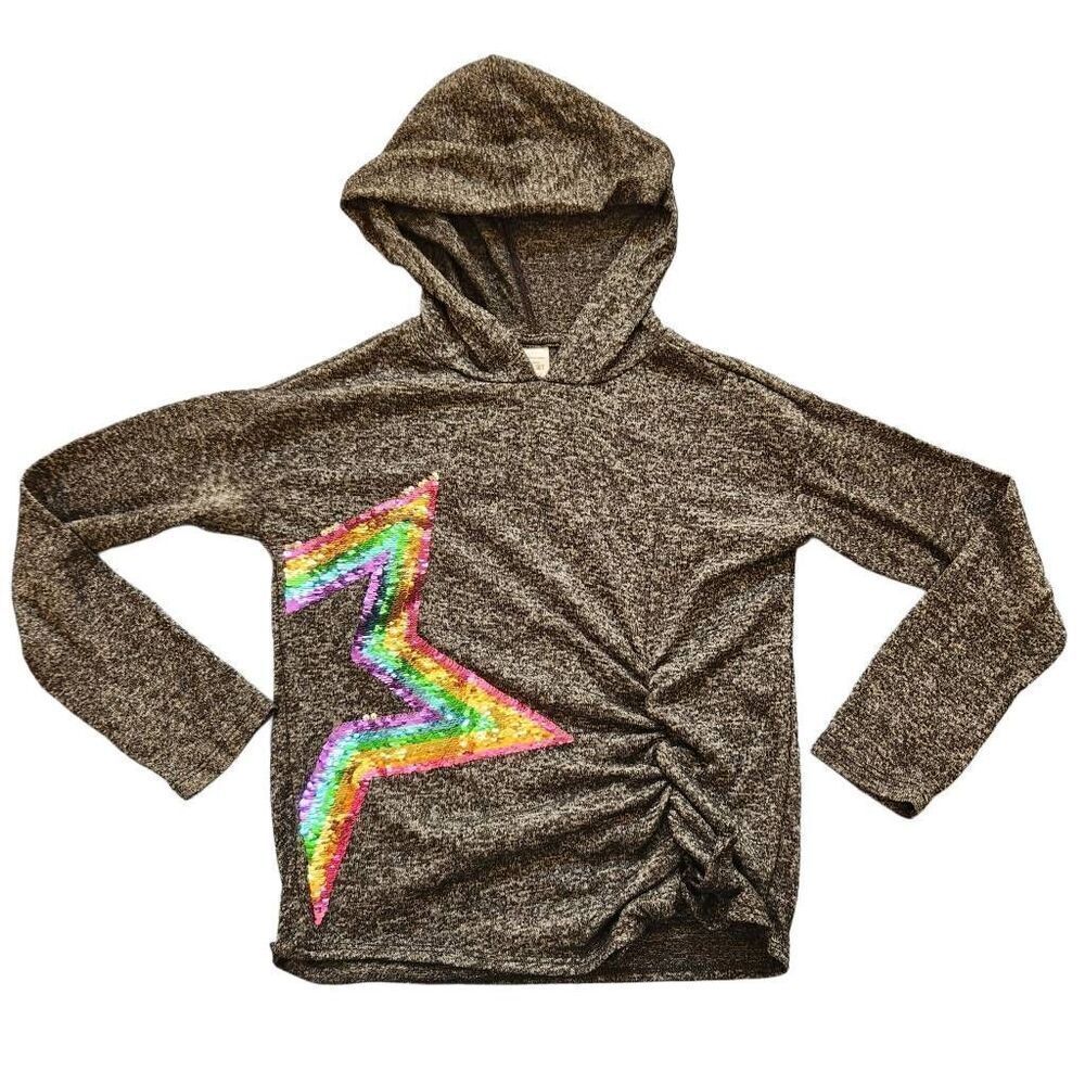 Members Mark 7/8 girls rainbow sequin star hoodie sweatshirt charcoal ash grey